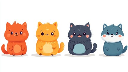 Naklejka premium cute cartoon animals set, flat vector illustration, smiling characters, colorful and lively style on white background