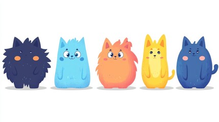 Fototapeta premium cute cartoon animals set, flat vector illustration, smiling characters, colorful and lively style on white background