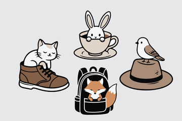 Adorable Cartoon Character Outline Bundle