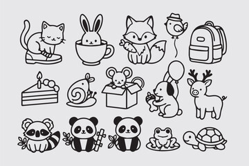 Adorable Cartoon Character Outline Bundle