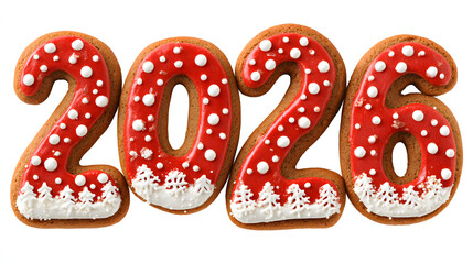 Gingerbread cookie numbers “2026” decorated for Christmas