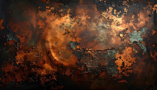 Oxidized metal surface with textures and color gradients