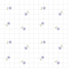Purple Watercolor Floral Grid Seamless Pattern