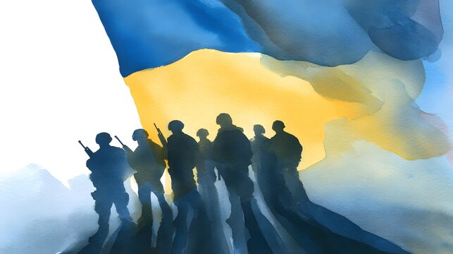 Ukrainian Resolve A Watercolor Silhouette Honors Patriotism and Hopeful Resilience