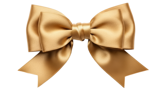 an elegant gold silk bow isolated on a transparent background. Perfect for luxury packaging, gift decoration, celebration, and festive concepts.