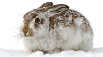 Snow hare isolated on white background