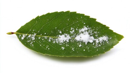 Snow leaf tip isolated on white background