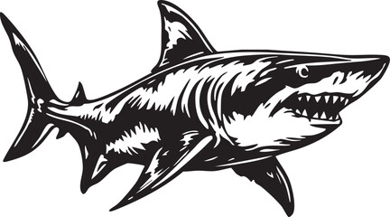 Obraz premium Aggressive Great White Shark Vector: Detailed Marine Life, Ocean Predator, and Mascot Illustration