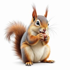 Obraz premium Adorable squirrel holding a nut isolated on white background, a charming illustration of wildlife