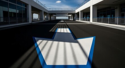 Architectural Perspective Featuring Directional Signage and Building Exterior Design