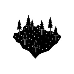 Black forest on a black land mass on transparent background silhouette