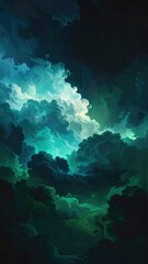 Swirling ethereal clouds in deep teal and dark green tones