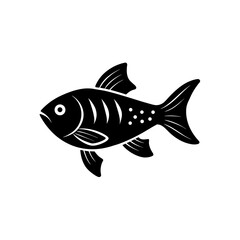 Illustration of a detailed black fish on transparent background silhouette