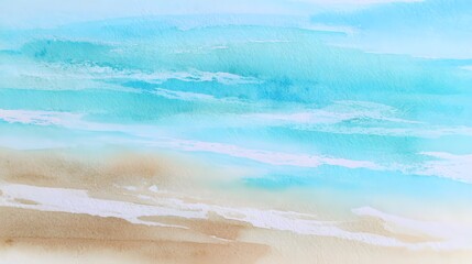 Serene summer seascape watercolor illustration evokes tranquil coastal beauty and airy light gradients
