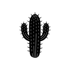 Silhouette of a cactus with three arms on transparent background