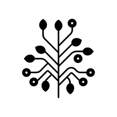 Black tree with leaves and circles art on transparent background silhouette