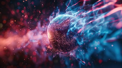 ball close-up mid-bounce with neon lighting flare