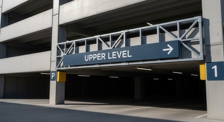 Obraz premium Architectural Perspective Of A Parking Garage, Upper Level Sign And Number One