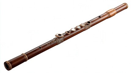 Fototapeta premium Wooden flute isolated on white background