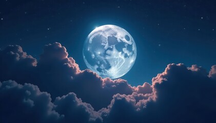 Full moon shrouded in swirling clouds, night sky , bright, universe, full moon