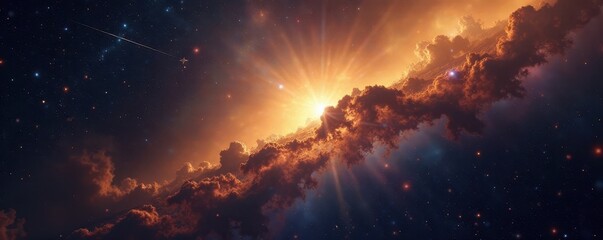 Golden Auriga starscape, cosmic dust and nebulae visible, universe, nature