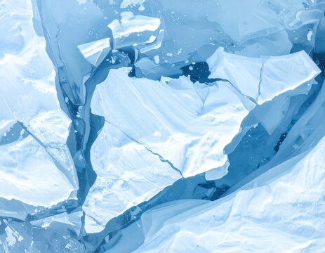 Frozen water, cracked ice formations, aerial view