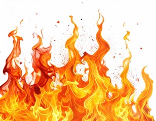 Fiery flames dance against white