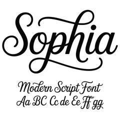 Sophia Script Font with Alphabet and Name Example calligraphy