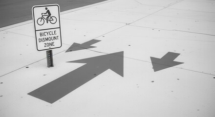 Bicycle Dismount Zone Signal, Arrows Guiding Directions, Urban Street Signage Guidance