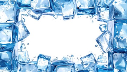 Ice cube frame around white. Refreshing and cool