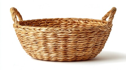 Woven straw basket isolated on white background