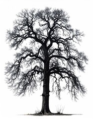 Bare tree with intricate branch network on white backdrop