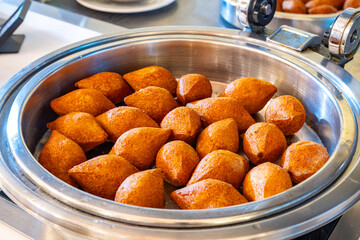 Mediterranean cuisine, olive oil, healthy and delicious  salad varieties with green vegetables.Vegetarian and vegan healty food, open buffet in a luxury hotel. Meze varieties, salad bar.