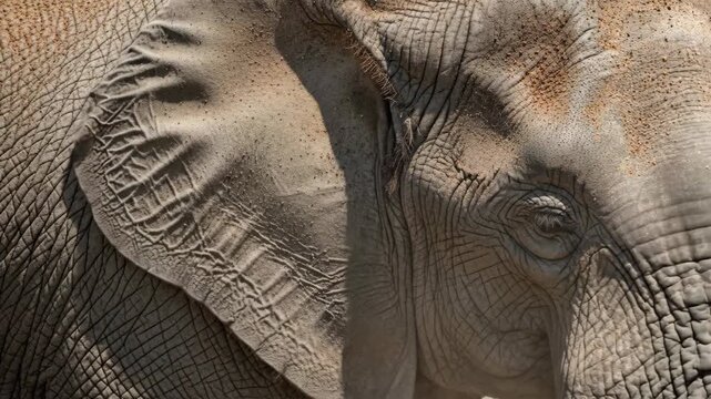 Closeup of elephant ear movement capturing detailed texture and natural behavior