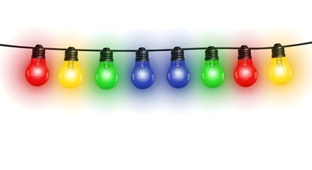 String of colorful decorative lights on a white background