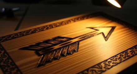 Artistic Wooden Arrow Depicting Direction and Skillful Craftsmanship Illuminated by Light