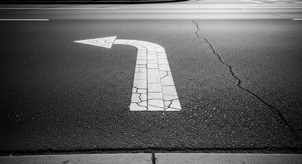Asphalt Arrow: A Stark Black And White Depiction Of Road Directional Guidance