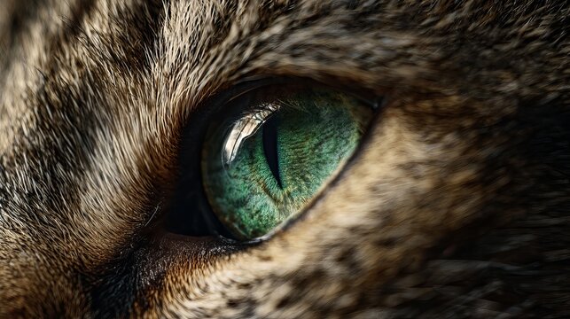 Capture the captivating gaze of a tabby cat with mesmerizing emerald green eyes that pierce through the lens in a stunning macro shot - Powered by Adobe