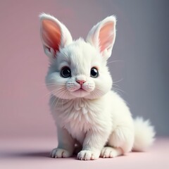 Pastel bunny-kitten hybrid with fluffy tail, large eyes , mythical, soft, fluffy