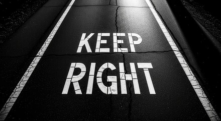 Asphalt Road Surface Displaying Instruction To Maintain Designated Directional Positioning