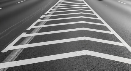 Asphalt Road Surface Featuring Arrow Markings in Black and White Monochrome Style