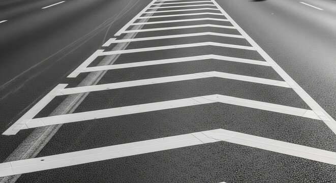 Asphalt Road Surface Featuring Arrow Markings in Black and White Monochrome Style