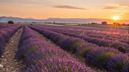 Stunning lavender field glows at sunset in Provence