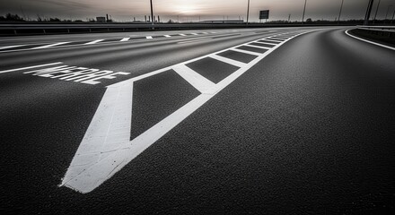 Asphalt Road Surface Perspective Leading Towards The Horizon Of A Cloudy Sky