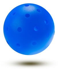 A bright blue pickleball wiffle ball isolated on white background, Pickleball sport equipment on White Background With clipping path.