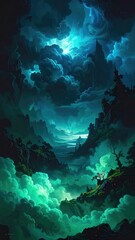 Ethereal mountains under glowing clouds