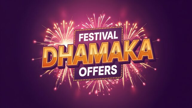 Festive dhamaka offers banner with fireworks and explosion effect, Indian festival shopping sale promotion design