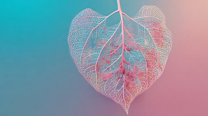 Delicate translucent leaf skeleton against a vibrant gradient background creates an abstract botanical design with modern artistic flair