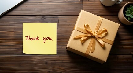 On desk background , note written THANK YOU appreciative way to express gratitude for effort and support from friends, co-worker colleague or team staff employee - to say thanks