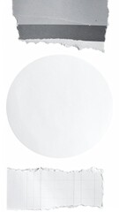 Paper scraps, circle, and grid, isolated on white